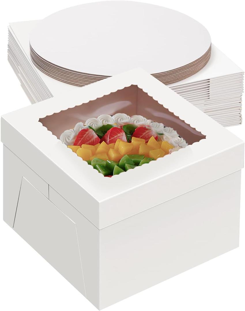 20Pack 12 Inch Cake Boxes With Cake Boards (10 boxes & 10 boards), 12X12X8 Inch White Bakery Boxes With Windown For Cajas Pasteles, Cookie, Pastries,Pie, Wedding, Birthday, Fathers day