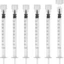 50Pack 1ml/cc Luer Lock Syringe without Needle, Plastic Syringe with Caps for Liquid, Sterile Individually Wrapped