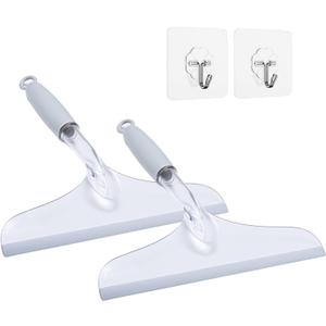 Shower Squeegee for Glass Door, 10'' Rubber Water Wiper for Bathroom Tile and Mirror, Clear Plastic Window Cleaner Tool, 2 Pack