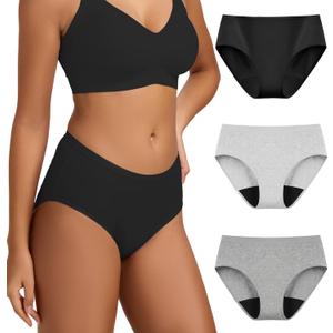 BATTEWA Cotton Incontinence Underwear for Women Odor Control Leak Proof Panties Postpartum Protective Briefs Absorbency 40ML, 3Pack (Medium, Grey-Black)