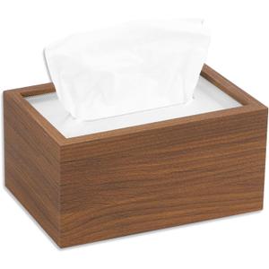 Tissue Box Cover, Rectangular Multifunctional Tissue Box Holder, Wood Decorative Facial Tissue Box Organizer for Living Room Bedroom Home Night Stand Office Table