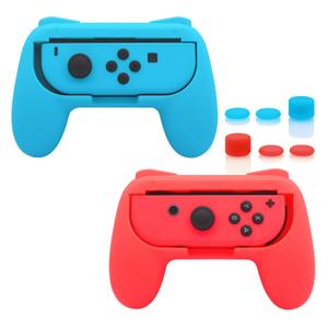 FASTSNAIL Grips Compatible with Nintendo Switch for Joy Con & OLED Model for Joycon, Wear-Resistant Handle Kit and Non-Slip Thumb Grips for Switch Joycon 1 Controller 2 Pack (Blue and Red)