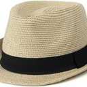 Kids Girls Boys Straw Fedora Hat Summer Short Brim Panama Cap Beach Sun Hats (Fit 4-8T)