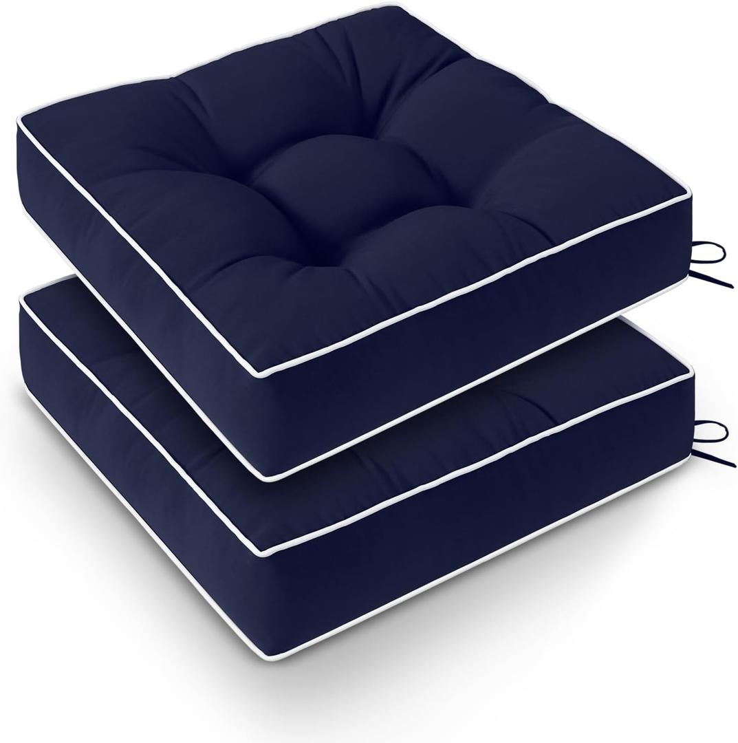 Wellsin Outdoor Chair Cushions Set of 2, Patio Cushions for Outdoor Furniture, Tufted Waterproof Outdoor Chair Pads, 19 x 19 Inch, Navy, 19x19x5