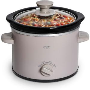 COOK WITH COLOR 2QT Mini Electric Round Slow Cooker - Adjustable Settings, Removable Stoneware Pot, Tempered Glass Lid, Dishwasher Safe, Cool-Touch Side Handles, Greige (Goat/Mink)