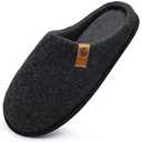 ONCAI Men's House Slippers Size 9 Memory Foam Cotton-Blend Slip-On Pantuflas Hombres Warm Cozy Scuff Home Felt Black Bedroom Shoes with Wide Width Indoor/Outdoor Washable Rubber Soles