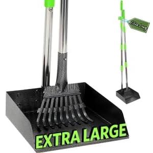 T2Y 48.8" Extra Long Handle Dog Pooper Scooper for Large Dogs, Heavy Duty Metal Poop Scooper for Yard, Stainless Steel Dog Poop Rake and Tray Set, Rust-Proof Pet Waste Removal for Grass/Gravel/Dirt