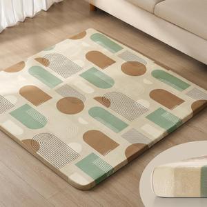 Blissful Diary 1.3" Thick Baby Play Mat, 50x50 Playpen Mat with Removable & Washable Cover, Ultra Soft Crawling Rug for Floor, Foam Cushion & Non-Slip Backing for Kids, Toddlers, Earth Tone Rainbow