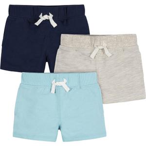 Gerber Baby Boys' 3-Pack Pull-on Knit Shorts (2T, Blue & Gray)