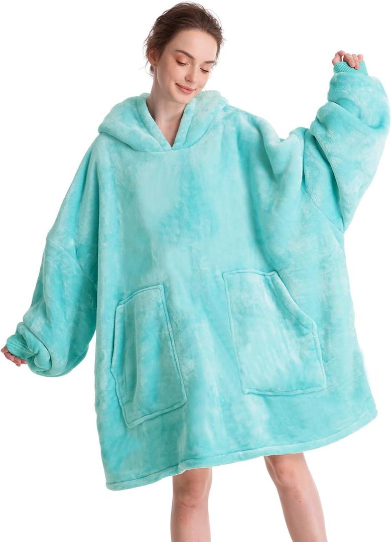 Wearable Blanket Hoodie for Adults,Thick Cozy Sherpa Oversized Sweatshirt Blanket as Gift for Women Men-Teal