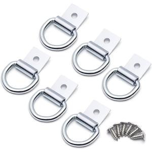6 Pcs Silver Color D-Rings Tie Down Anchors with Screws, 1/4" Heavy Duty Steel Galvanized Hooks for Warehouse, Garage, Workshop, Truck Trailer Bed, Pickup, Cargo Mount, Zinc-Coated D Ring