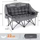 Huskfirm Padded Double Camping Chair High Back 2 Person Camping Chair Oversized Camping Loveseat Support 800LBS Heavy Duty Camping Couch with Cup Holders, Cooler, Carry Bag, Blue, 32 inches x 22 inches x 38 inches