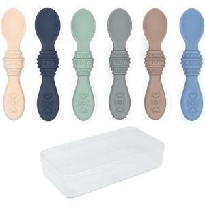 Elk and Friends Silicone Baby Spoons | Travel Case Included | First Stage Infant Toddler Spoon | Baby Led Weaning Stage | Dishwasher Safe (Navy/Sage/MistyBlue/Ivory/Tan/Gray)