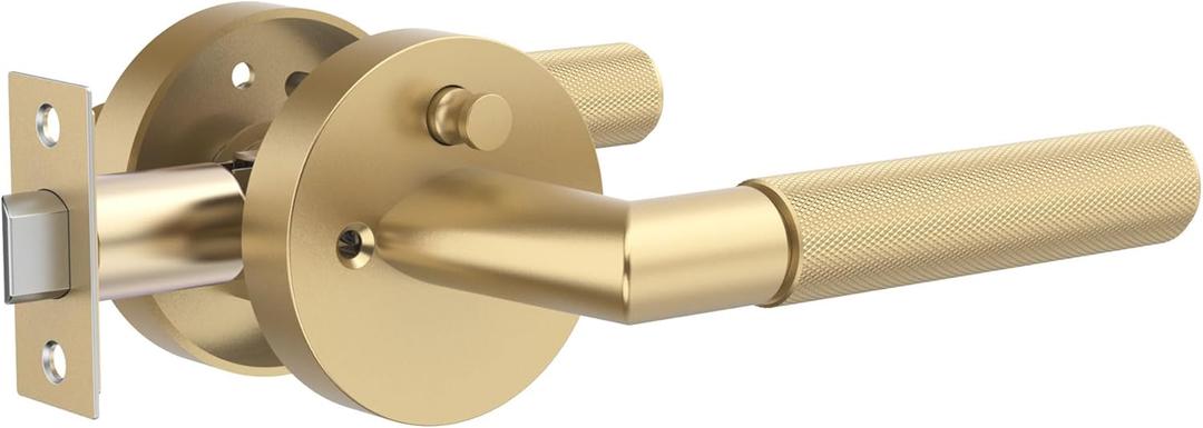 1 Pack Gold Door Lever Handle  Keyless Privacy Bedroom/Bathroom, Anti-Slip Knurled Grip, Fits Left/Right Hand Doors