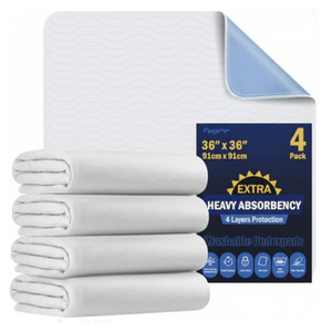 FYGRIP 4 Pack 34” x 36” Extra Heavy Absorbency Washable Under Pads, Waterproof Quick Drying Nursing Incontinence Reusable Washable Bed Pee Pads for Dogs, Diaper Changing & Adults, White