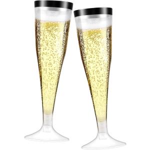 100 Pack Plastic Champagne Flutes,4.5 oz Plastic Glasses,Clear Disposable Champagne Flute,Toasting Glasses for Party Wedding Thanksgiving Day Christmas Party Cocktail Cups(Black)