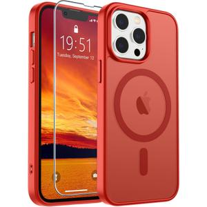 SUPFINE Magnetic for iPhone 13 Pro Max Case (Compatible with MagSafe) (Military Grade Drop Protection) Slim Translucent Matte Shockproof with Anti-Fingerprint Phone Case,Red