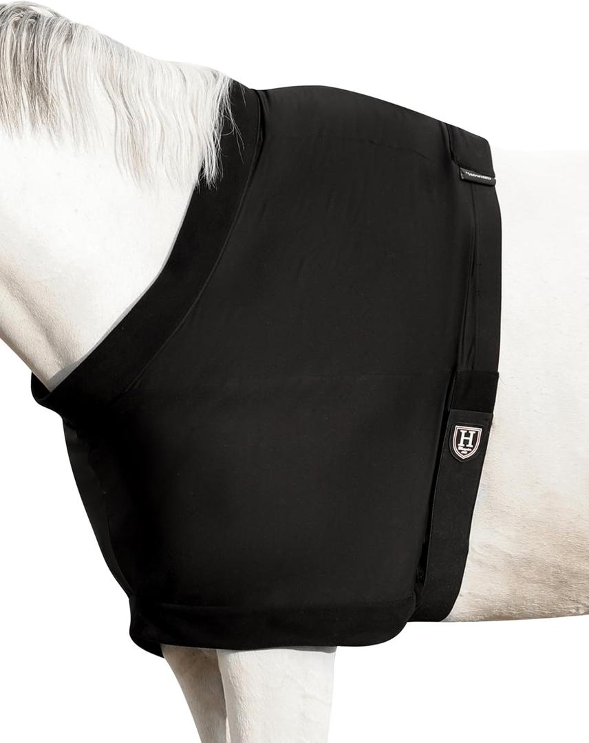 Harrison Howard Horse Care Blankets Shoulder Guard Anti-Rub Shoulder Protector for Horses, Lightweight Stretch Nylon Shoulder Cover with Fleece Padding, Prevents Blanket Rubbing, Black, M