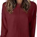 EVALESS Womens Sweaters Fall 2025 Casual Long Sleeve Lightweight Oversized Pullover Sweater Tops (Large, Burgundy)