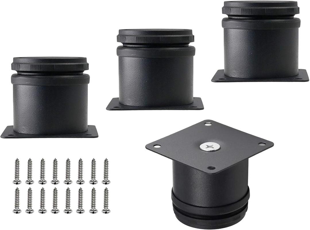 Set of 4 Stainless Steel Furniture Legs 2 Inch, Adjustable Round Cabinet Legs 2" Dia Kitchen Feet, Metal Replacement Legs for Cabinet Sofa Couch Shelves Table (Black)