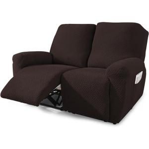 NORTHERN BROTHERS Reclining Loveseat Cover, Stretch Loveseat Recliner Covers 2 Seater Loveseat Covers for Reclining Loveseat with Storage Pockets Soft Double Recliner Cover for Kids, Pet, Dark Brown