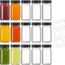 24 Pack 2 oz Glass Shot Mini Bottles w/ Black Lids & 15 Labels - Small Clear Jar for Ginger, Wellness Shot, Juice, Sample, Whiskey - Travel Essentials - Wide Mouth, Leakproof, Dishwasher Safe (2oz-24 pack)