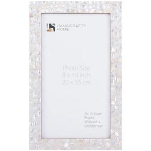 Handicrafts Home 8x14 Poster Frame- Green Mother of Pearl Wall Mount Decorative Picture Frame for Posters, Photos, Diplomas, Certificates, Art Work-Handmade Vintage Home Decor Gift