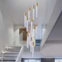 Modern High Ceiling Crystal Chandelier 12-Lights, Gold Large Spiral LED Raindrop Foyer Pendant Lighting, Bubble Staircase Living Room Hanging Light Fixture Flush Mount (12 Lights White Light)