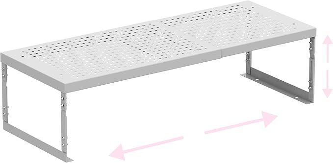 Stackable Expandable Metal Shelf Organizer - Adjustable Wire Storage Rack with Holes for Kitchen, Bathroom, Cabinet, Office - Space Saving, Durable & Sturdy Design（1PACK/Medium/White)