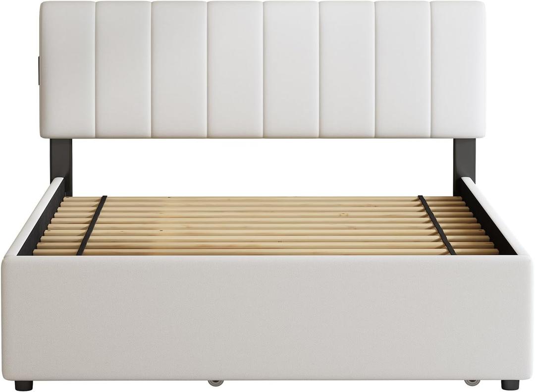 Queen Size Upholstered Platform Bed with Trundle