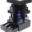 Cologne Organizer for Men,3 Tier Perfume Stand,360 Rotating,Felt Lining Drawer + 3 Compartments,Fit for Different Size/Shape Cologne,Display Holder/Watch/Jewellery,Gift for Husband/Father,Black