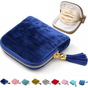 Small Travel Jewelry Pounch Case, 6-Layer Velvet Jewelry Organizer Storage Bag with Zipper, Mini Portable Pouch for Rings Earring, Anti-Scratch Jewelry Pouch Gift for Women GirlsSapphire Blue