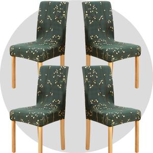 Stretch Chair Covers Slipcovers Set of 4 Printed Stretchable Dining Chair Slipcover Washable Removable for Kitchen,Hotel,Restaurant (Dark Green Shoots)