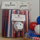 Party Supplies Set (Red, White & Blue) Elevate your celebration with this festive kit! Includes 125 flexible straws, 36 star-print baking cups, napkins, and balloons. Perfect for 4th of July, Memorial Day, or themed parties. Set of 3 Packs
