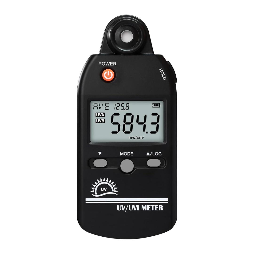UV Meter, UV Index Meter, 280-400 nm Handheld Digital Radiometer UVA/UVB/UVI Meter, 0-5000 W/cm Measuring Range UV Light Detector for Reptiles