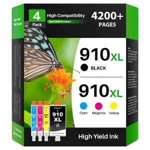 INK4U 910XL Ink Cartridges Combo Pack Compatible Replacement for HP 910XL 910 Ink Cartridges to Use with HP OfficeJet Pro 8020 8025 8028 8030 8035 8010 8015 8018 8022 Printer (1BK/1C/1M/1Y, 4 Pack)