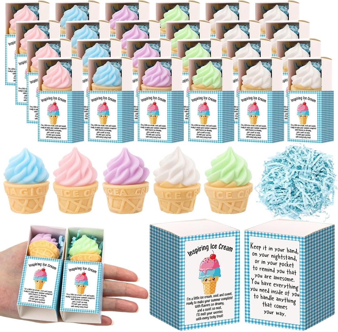 Wettarn 20 Sets Summer Presents Ice Cream Stress Balls with Boxes You are Awesome Party Favors for Employee Coworker Friends Office Positive Desk Decor Summer End of Years Gifts