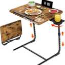 Folding TV Tray Adjustable Dinner - Trays for Eating On Couch Wooden Tables Mate Stand Foldable Desk with Cup Holder Portable (Rustic)