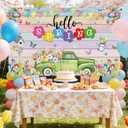 2 x AIBIIN Hello Spring Backdrop Colorful Floral Garden Truck Banner Colorful Spring Tulips Flowers Party Decorations Butterfly Pastel Wood Easter Holiday Party Photo Booth Props 70.8 x 43.3 inch