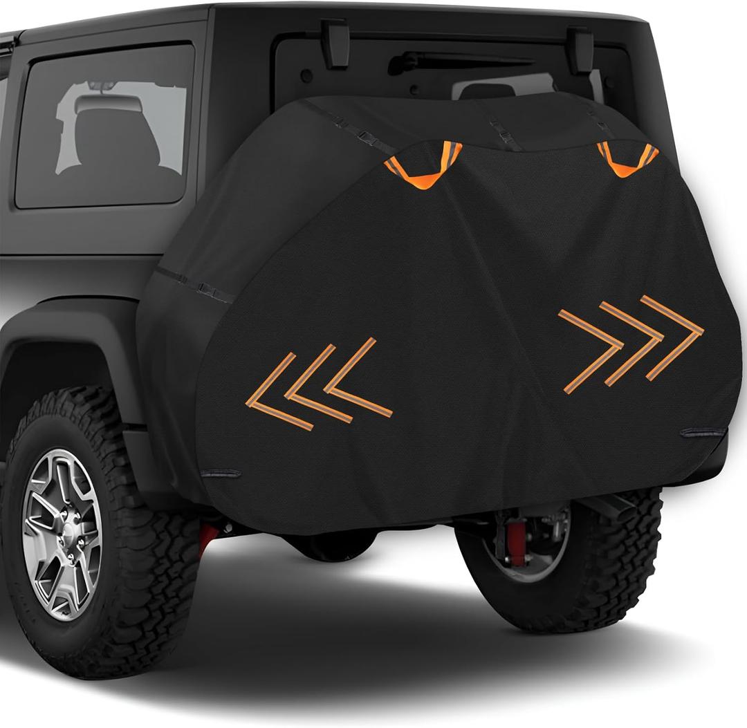 Bike Cover for Transport on Rack, Bicycle Cover Outdoor Storage Waterproof, Heavy Duty 600D Electric Bike Cover for 2 Bikes on Rear Bike Travel Rack with Reflective Double Handles&7 Windproof Buckles
