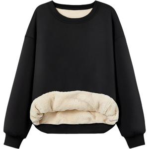 Trendy Queen Fleece Sherpa Lined Sweatshirts for Women 2025 Fall Fashion Winter Crewneck Pullover Hoodies Outfits Clothes (Medium, Black)