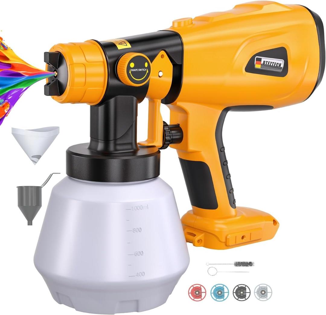 DTEZTECH Paint Sprayer for Dewalt 20V MAX Battery, Cordless HVLP Handheld Spray Paint Gun, 200W Brushless Motor with Copper Nozzle, Adjustable Flow for Walls, Cabinets, Furniture & Fences (Tool Only)