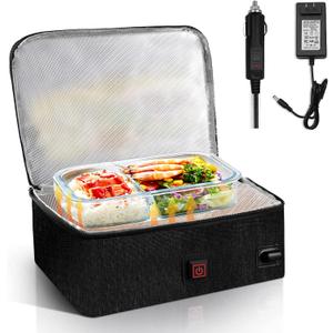 Portable Oven, 12V/24V/110V 3-in-1 Car Food Warmer, Electric Lunch Box For Truckers, Portable Personal Lunch Box Warmer For Road Trip, Office Work, Picnic, Camping, Family Gathering (Black)
