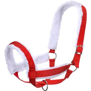 Horse Halter Christmas Horse Costume Red Bridle Rope with White Flannel Lined Prevents Rubs Adjustable Fit for Shows Xmas Parade