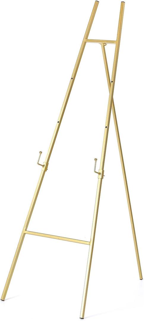 Gold Easel Stand for Sign - Heavy Duty Easel for Painting Canvas, Mirror, Poster, Picture Frame - Adjustable 3 Tier Large Metal Easel Stand for Display - 13" x 30" x 55" - No Assembly Required