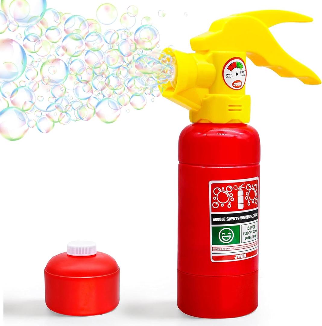 JOYIN Automatic Bubble Maker Fire Extinguisher Bubble Blower Machine with Solution (230 ml) for Kids, Indoor and Outdoor Play, Summer Themed Party and Birthday Gift, Medium