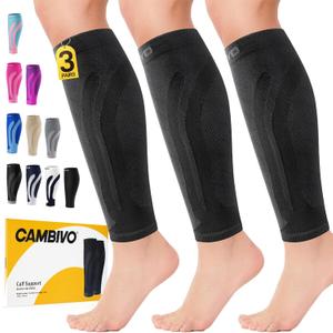 CAMBIVO 3-Pair Calf Compression Sleeves for Men & Women Footless Socks for Shin Splints & Leg Pain Relief, 1 Pair (4X-Large, Black)