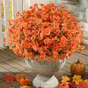 Waipfaru Fall Flowers Artificial for Decoration, 12 Bundles Fake Fall Flowers, UV Resistant Artificial Petunias Plants for Outdoors, Home Decor Planter Porch Decoration, Pot Not Include, Green Orange (Brown)