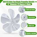 Earthtec A65123 Attic Exhaust Fan Blade Replacement Propeller 12 Inch Dia. 5 Blade 23 Deg.-Bore (In.): 5/16 Electric Fan Motors