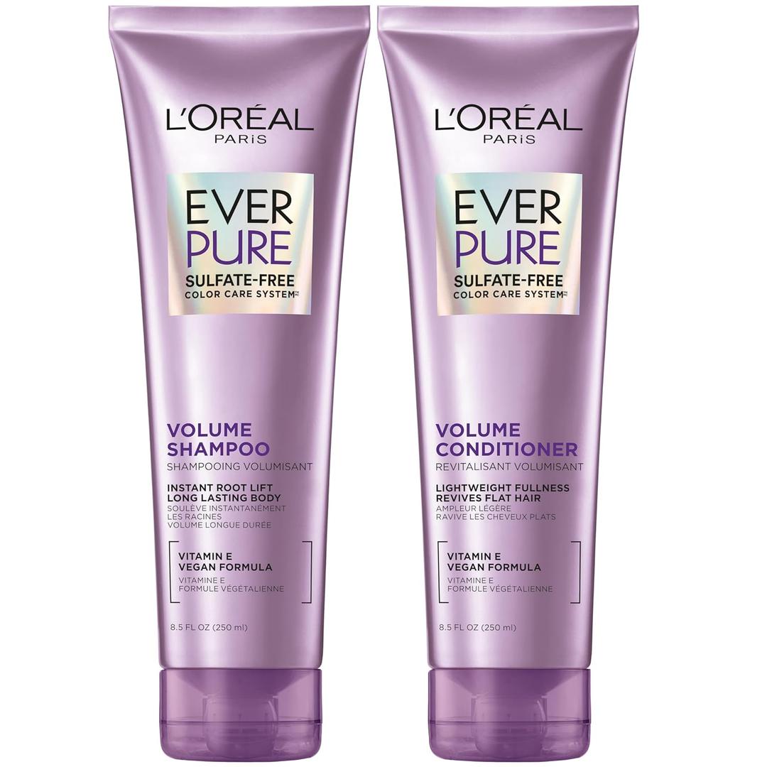 L'Oreal Paris Volume Sulfate Free Shampoo and Conditioner for Color-Treated Hair, EverPure, 8.5 Fl Oz (Set of 2) (8.5 Fl Oz (Pack of 1))